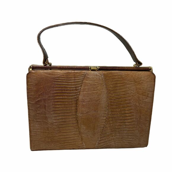 Vintage 1960s Sydney of California Brown Lizard Skin Medium Top Handle Purse - Picture 11 of 12